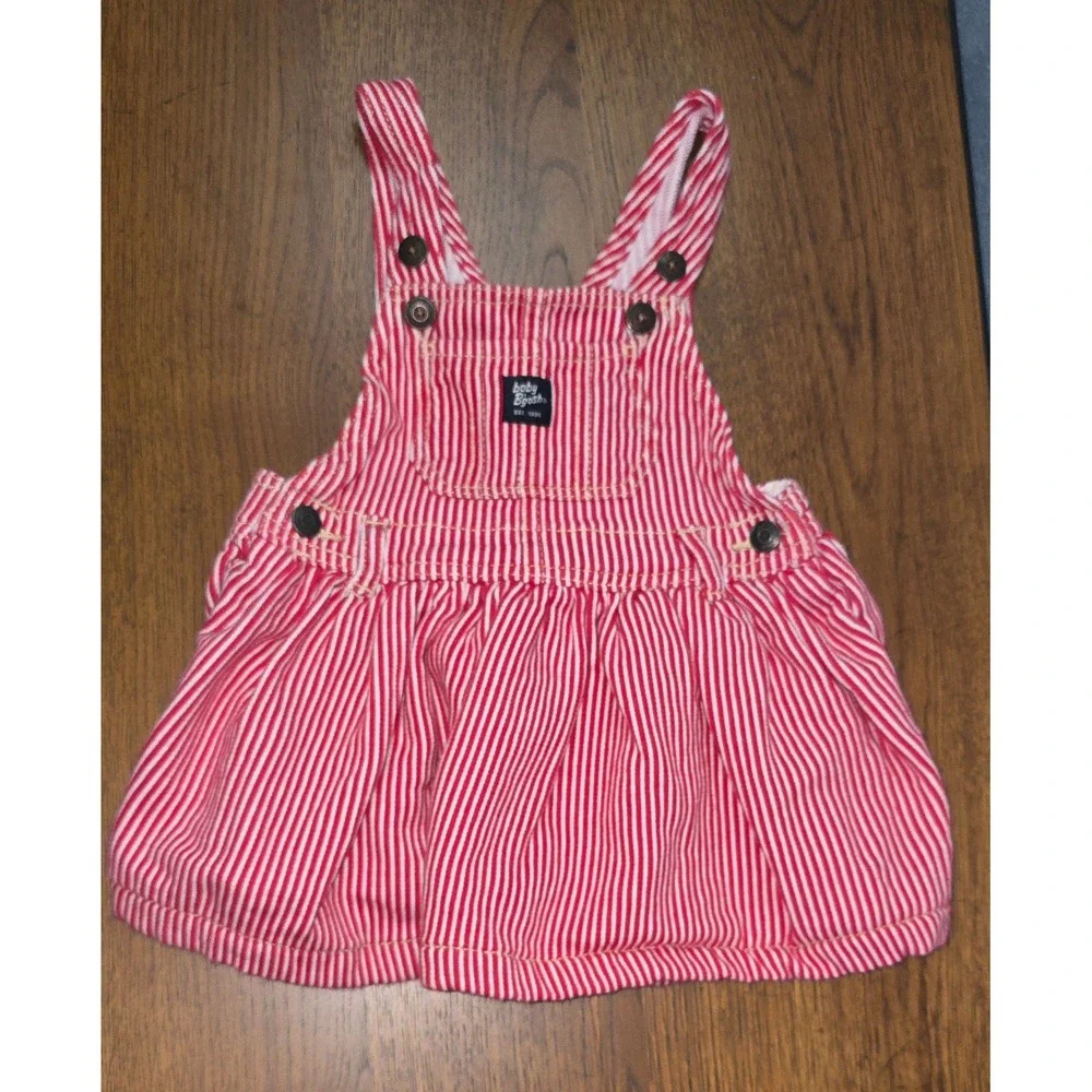 Baby OshKosh Bgosh Red White Hickory Stripe Overall Dress 18M Bib Jumper